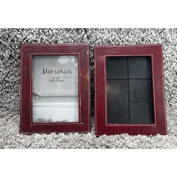 Picture Frame Red Leather with White Stitching Holds Picture 4x6 Set Of 2 New - Picture 1 of 8